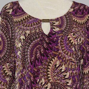 Roz & Ali Women's Purple Embellished 3/4 Sleeve Pullover Blouse Size M (C1013)